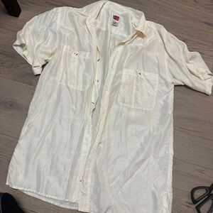 Reputation Mens 100% Silk Short Sleeve Button Down Shirt Cream Off White Size M